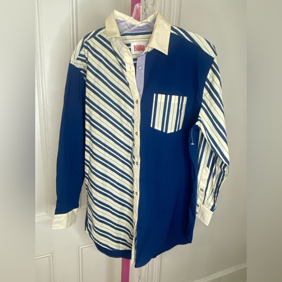 NWOT SOLID & STRIPED Blue and White Striped Shirt - Picture 1 of 5